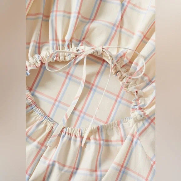 MANGO Light Yellow Cutout Cotton Check Midi Dress - Size S - NWT - Sold Out! - Picture 4 of 7